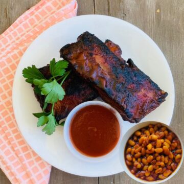 BBQ pork rib with baked bean