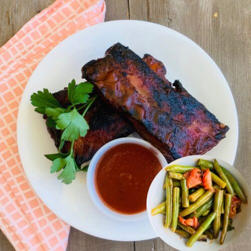 BBQ pork ribs with braised green bean