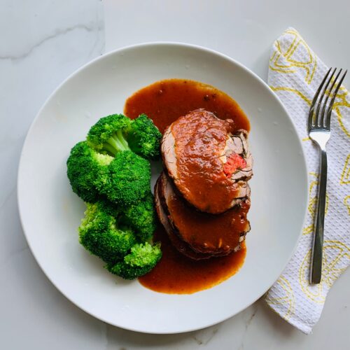 Beef braciole with roasted broccoli