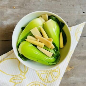 Bok choy with bamboo shoot and baby corn