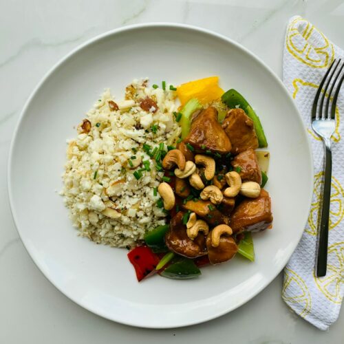 Cashew chicken with cauliflower rice