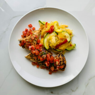 Chicken Bruschetta and spaghetti squash pasta primavera (Family)