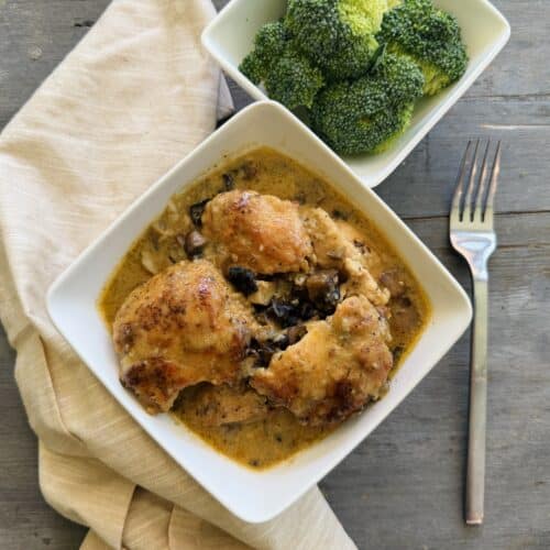 Chicken stroganoff with broccoli