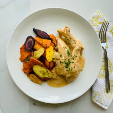Creamy chipotle chicken with roasted carrots