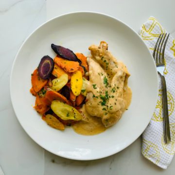 Creamy chipotle chicken with roasted carrots
