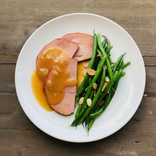 Pineapple ham with green bean almondine