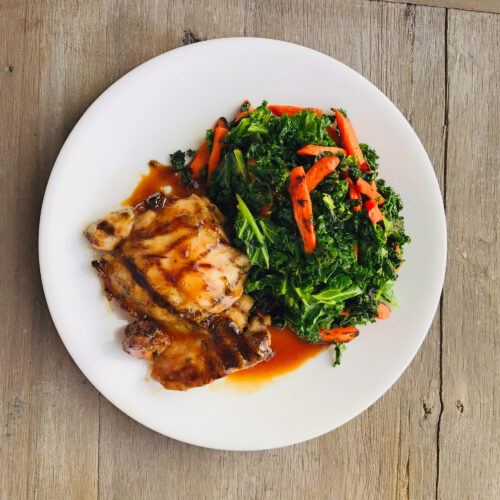 Grilled honey lime chicken with sauteed kale