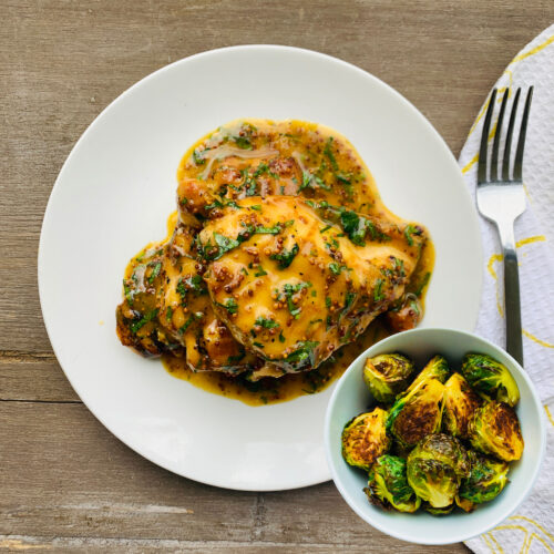 Honey mustard chicken and roasted brussel sprouts