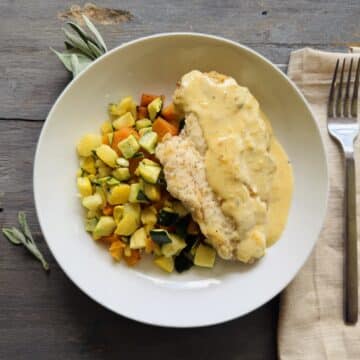 creamy butternut squash chicken with zucchini and squash