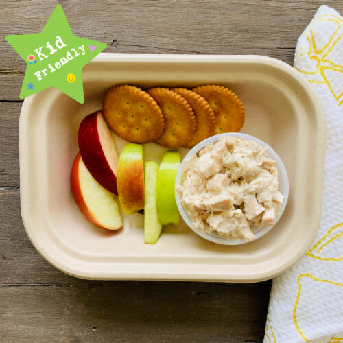 Kid's Menu: chicken salad, crackers and apple