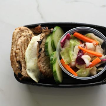 Grilled lemongrass pork loin with pickle carrots vegetables