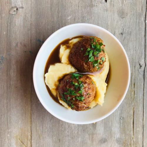 Kid's Menu: beef meatballs and mashed potato