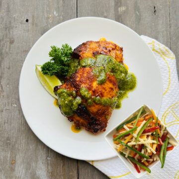 Peruvian chicken with jicama and pepper