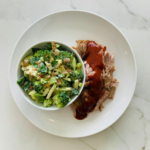 BBQ pulled pork with broccoli salad