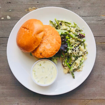 Salmon burger with asparagus cous cous