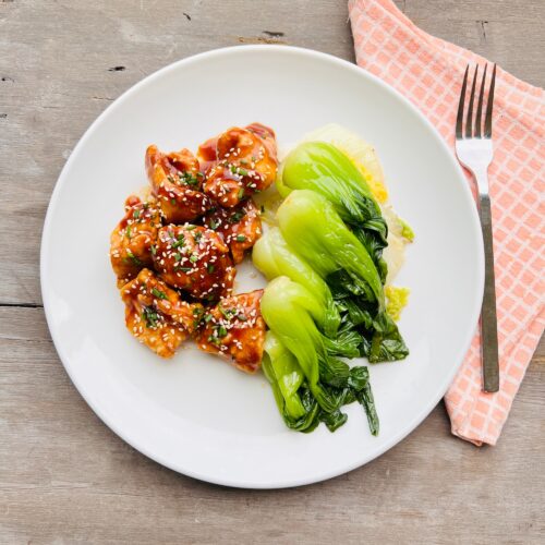 Sesame chicken with bok choy