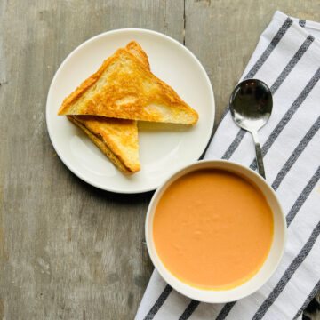 Tomato bisque and grilled cheese
