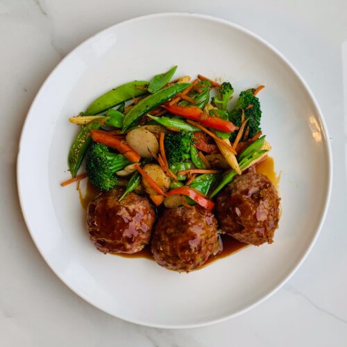 Teriyaki Turkey meatballs with Asian vegetables