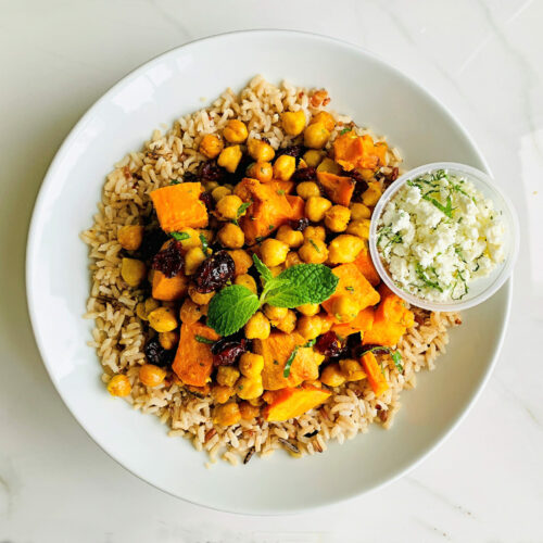 Vegetarian: chick peas, sweet potato and brown rice bowl