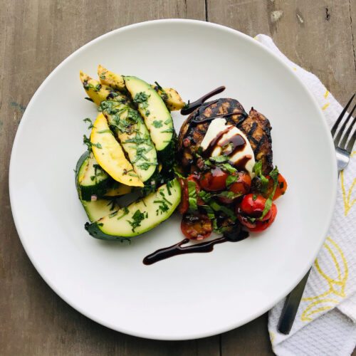 Caprese chicken with oven roasted vegetables