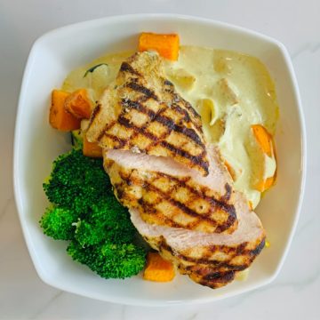 Grilled chicken with butternut squash curry