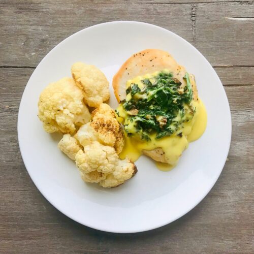 Creamy dijon chicken with roasted cauliflower