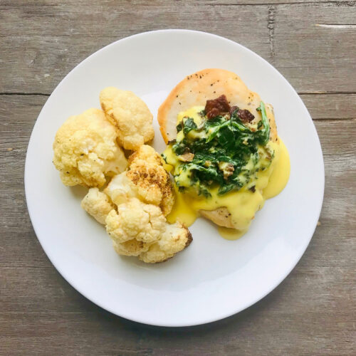 Creamy dijon chicken with roasted cauliflower