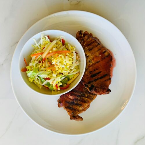 Sweet and Smoky pork chop with apple carrot slaw(NEW)