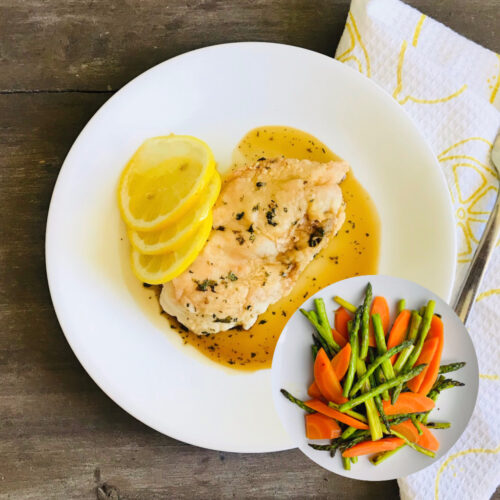 Lemon chicken with roasted asparagus & carrot