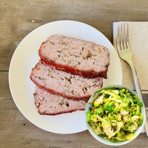 Beef meatloaf with shredded brussel sprouts