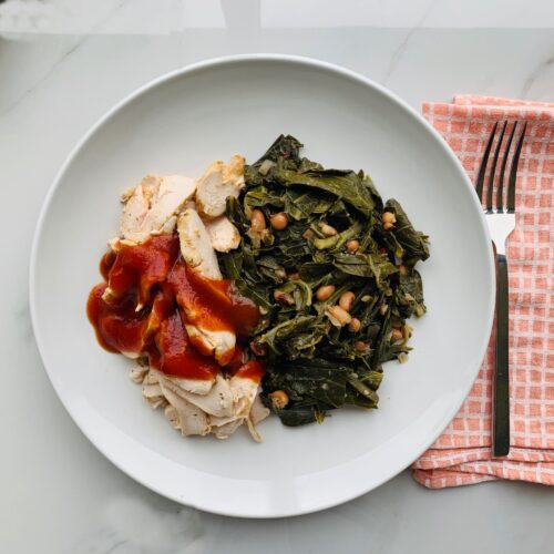 BBQ pulled chicken with collard green