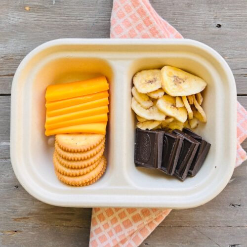 Snack Pack: Cheddar Cheese, Ritz Crackers, Banana Chips, & Dark Chocolate