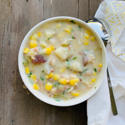 Soup: Salmon and corn chowder